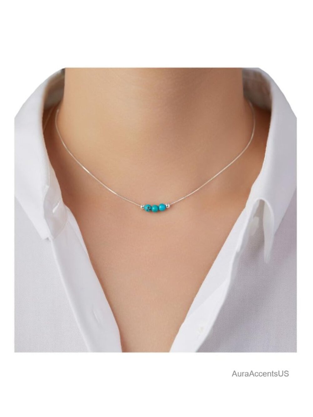 925 Sterling Silver Turquoise Choker Necklace Adjustable Healing Crystal